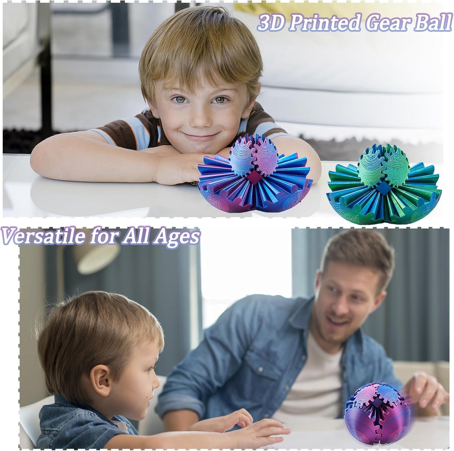 Gear Ball - Steampunk Spin Miracle Fidget, Fidget Gear Ball, 3D Printed Gear Ball Spin Ball Gear Fidget Toy, Hand Spin Ball for Stress and Anxiety (Blue)