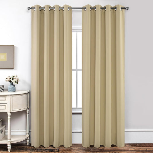 Joydeco Blackout Curtains 84 Inch Length 2 Panels Set, Thermal Insulated Long Curtains& Drapes 2 Burg, Room Darkening Grommet Drapes for Living Room Bedroom Window (W52 x L84 Inch, Beige)