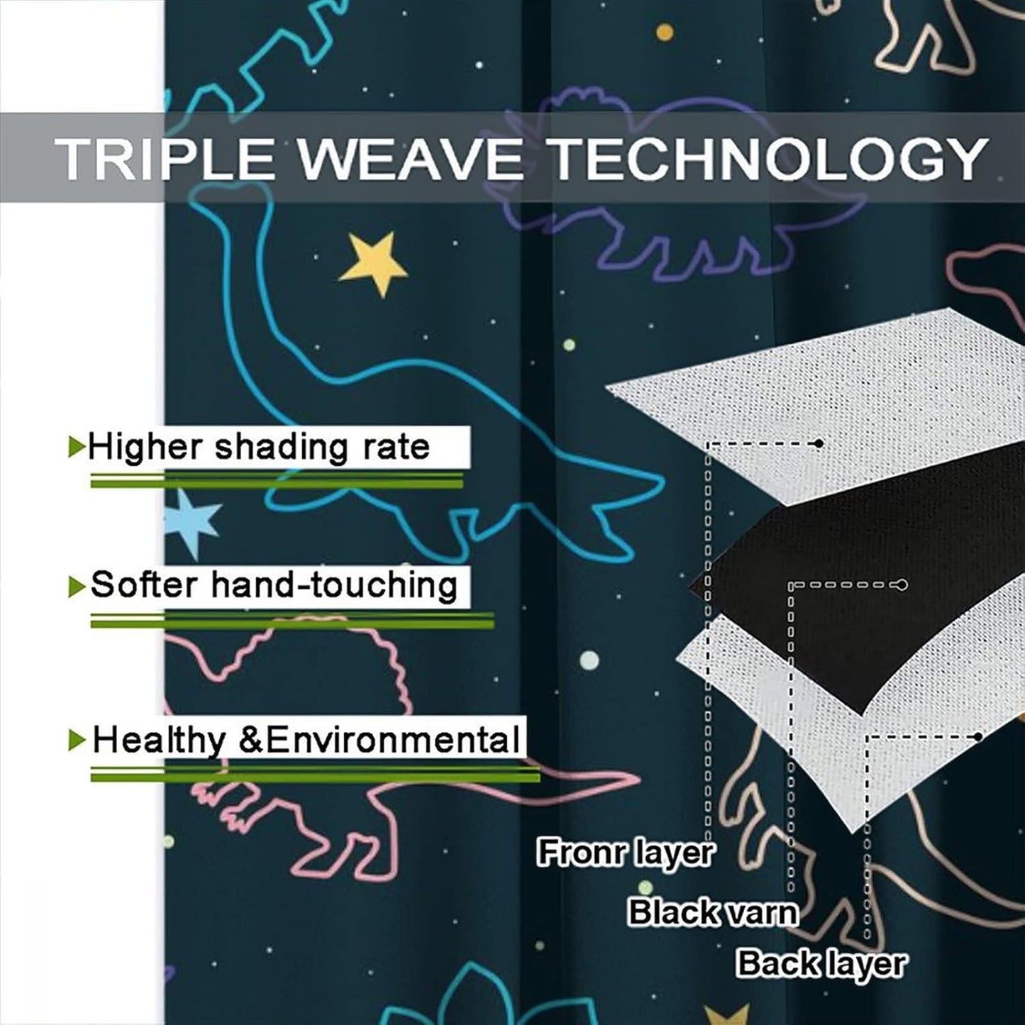 Cartoon Colorful Dinosaur Curtains for Kids Boys Girls Home Decor, Astronaut Funny Outer Space Star Blackout Rod Pocket Window Drapes for Bedroom Living Room W21xL45in 2 Panels