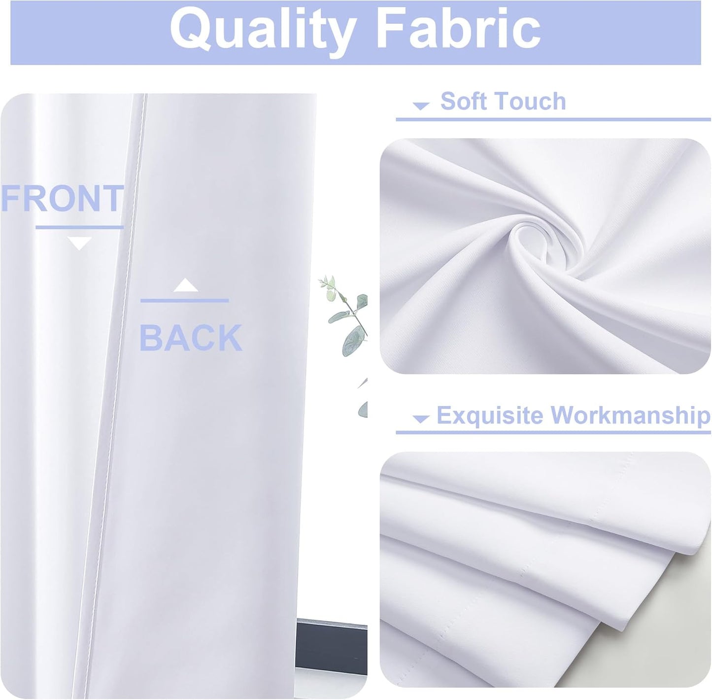 Simplebrand Ava Pure White Curtains for Bedroom 96 Inches Long 2 Panels Set, Elegant Light Filtering Living Room Curtain Drapes, Soft Casual Rod Pocket Privacy Curtains, W50 x L96 Inch, White