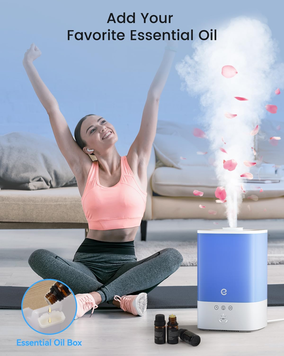Esemoil Humidifiers for Bedroom, 3.5L Top Fill Cool Mist Humidifier for Baby Nursery & Plants, Oil Diffuser, 40 Hour & 8 Color Night Light, 28dB Quiet, 360° Nozzle, Auto Shut-Off and BPA Free