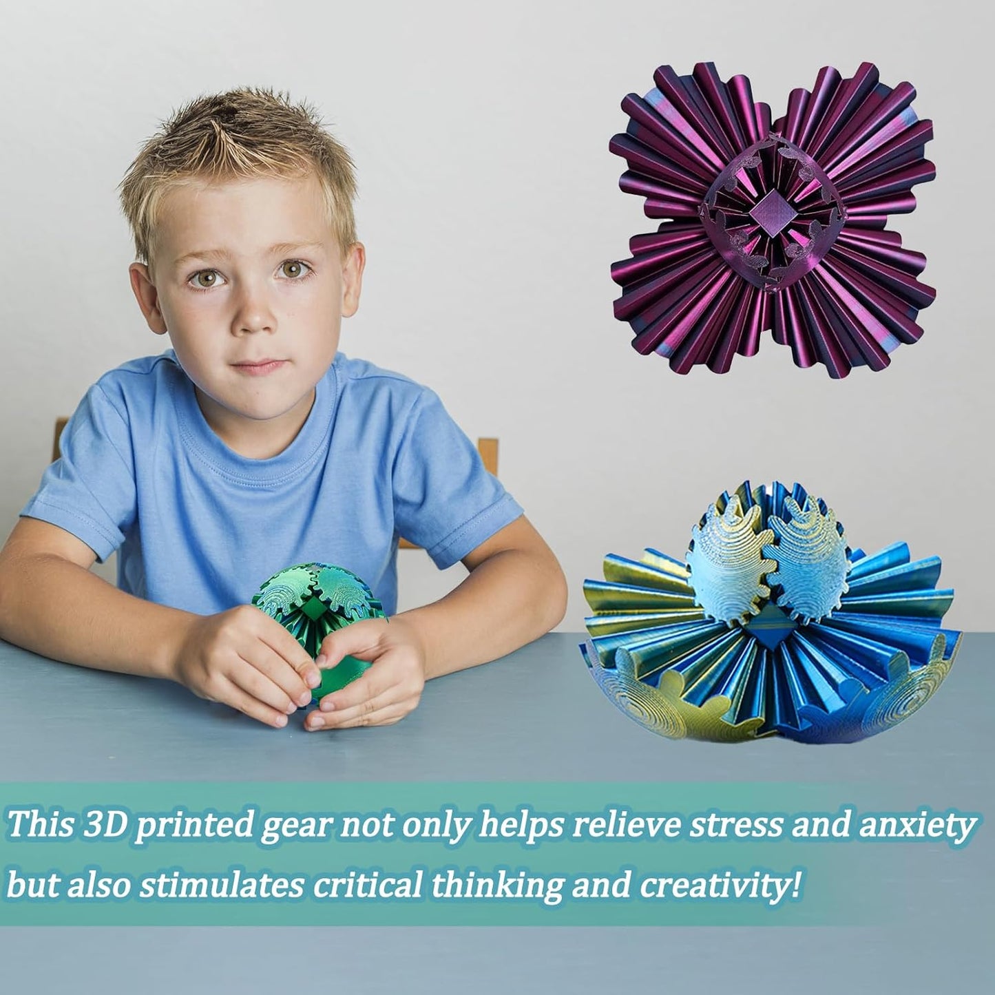 Gear Ball - Steampunk Spin Miracle Fidget, Fidget Gear Ball, 3D Printed Gear Ball Spin Ball Gear Fidget Toy, Hand Spin Ball for Stress and Anxiety (Purple)