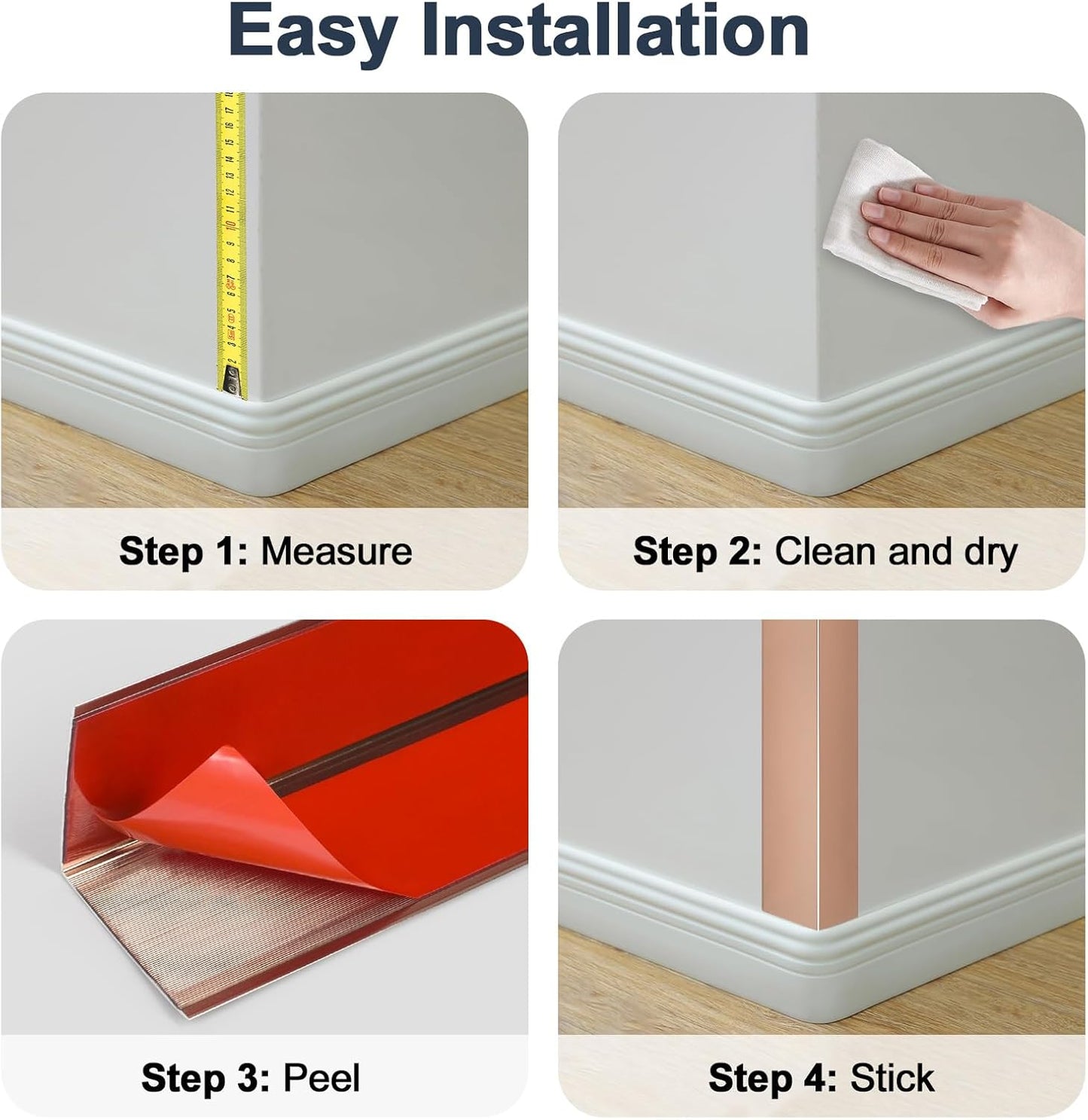 4PCS 45" Aluminum Metal Corner Protectors, Self Adhesive Corner Guards, Metal Wall Edge Protector Strip, Furniture Corner Protectors, Wall Cabinet Baseboard Decoration 45" x 2" (Rose Gold)