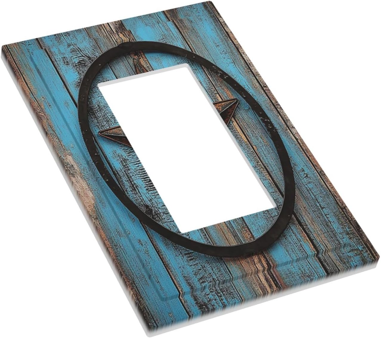 Decorative Outlet Covers Rustic Wood Country Barn Texas Star On Teal 1 Gang Single Rocker Light Switch Cover Plate Wall Plates Gfci Faceplate For Farmhouse Cabin Decor