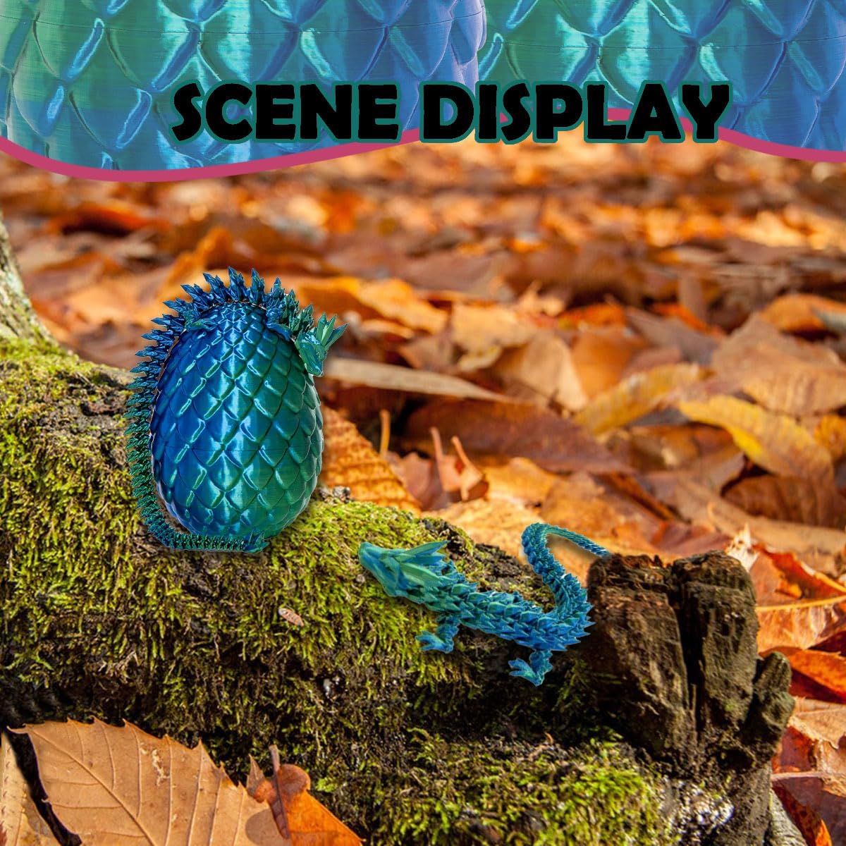 3D Printed Dragon Eggs with Dragon Inside, 12In Laser Blue Green Dragon Egg Fidget Toy, Executive Desk Articulated Dragon Toy, Home Office Decor