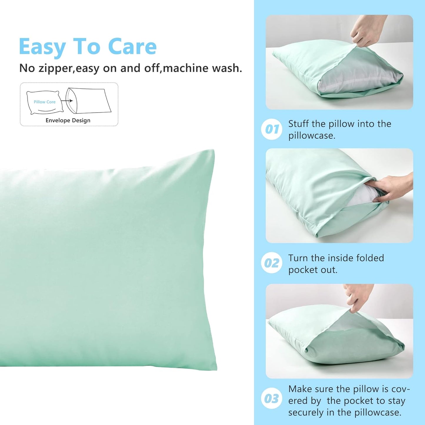 TILLYOU Toddler Pillowcase 2 Pack with Envelope Closure,13" x 18" Silky Soft Microfiber Travel Kids Pillowcase for Boys and Girls, Sage Green