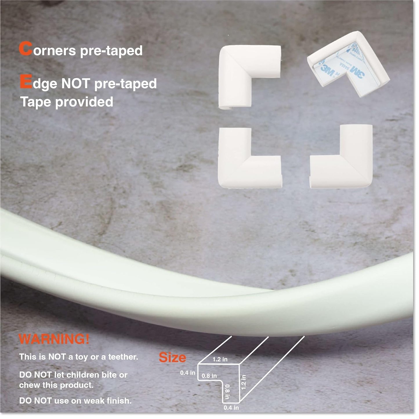 Roving Cove HeftyFit Edge Corner Protector Baby Proofing (Large 15ft Edge 4 Corners), Heavy-Duty, Soft NBR Rubber Foam, Furniture Fireplace Safety Bumper Guard, 3M Adhesive, Oyster White (Off White)