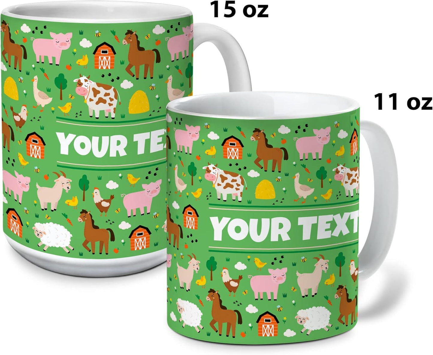 Personalized Mug for Kids - Farm Animals - Custom Name/Text, Ceramic Hot Chocolate/Cocoa/Coffee Cup for Boys/Girls, Birthday/Christmas/Holiday Gift - 15 oz, Black Handle