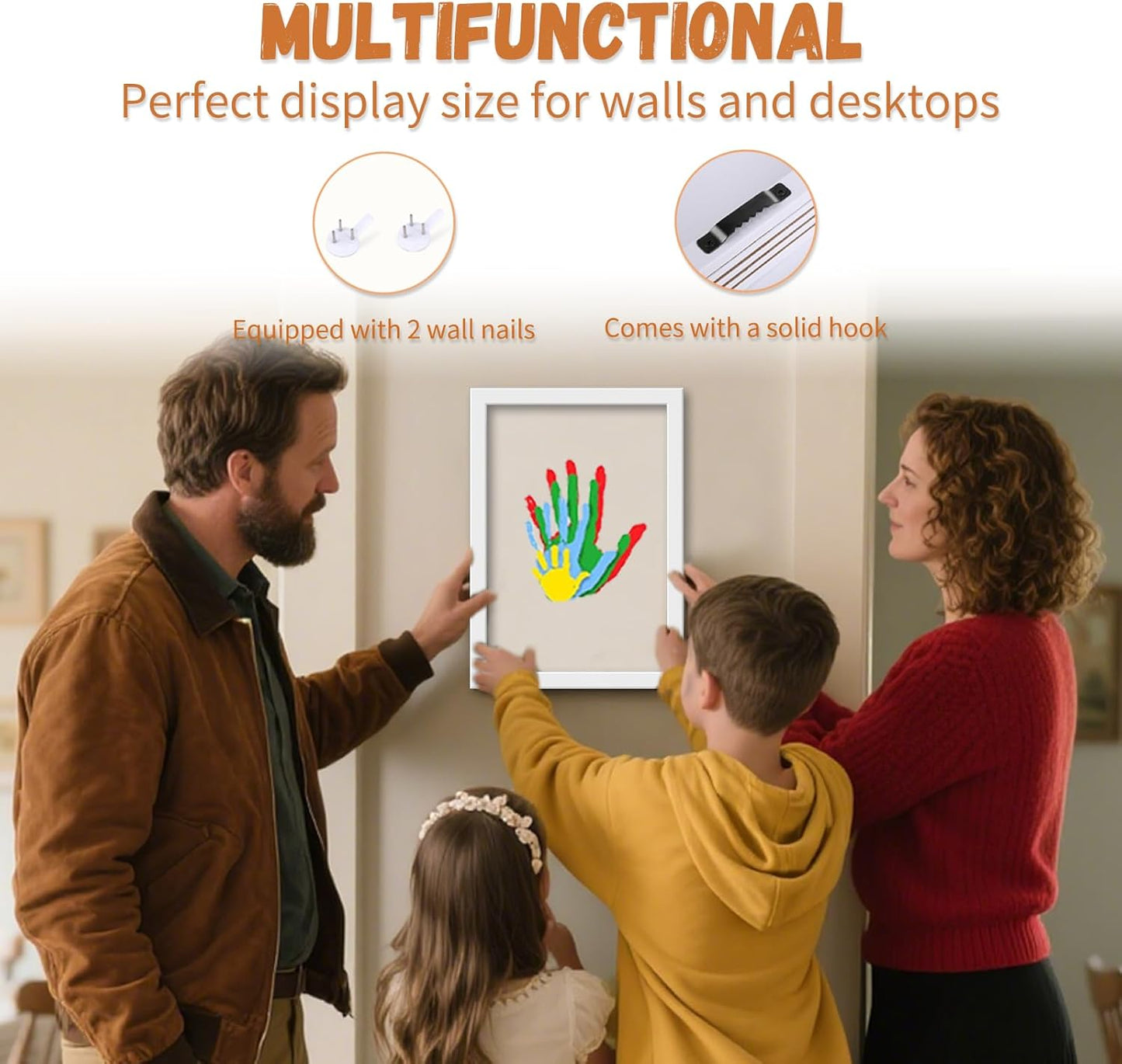 VidwanHome White Family Handprint Kit - DIY Craft Keepsake Frame, Baby Hand Print Kits, Family Gifts for New Mom, New Parents, Grandparents, Father's Day, Mother's Day, Anniversary (White)