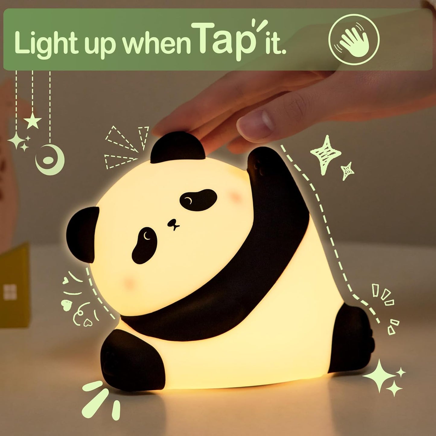 Panda Night Light, Rechargeable Squishy lamp - Silicone Cute Gifts for Kids - Nightlight Nursery LED Animal Dimmanble Touch Light - Bedroom Decor Funny Birthday Christmas Gifts for Boy, Girls