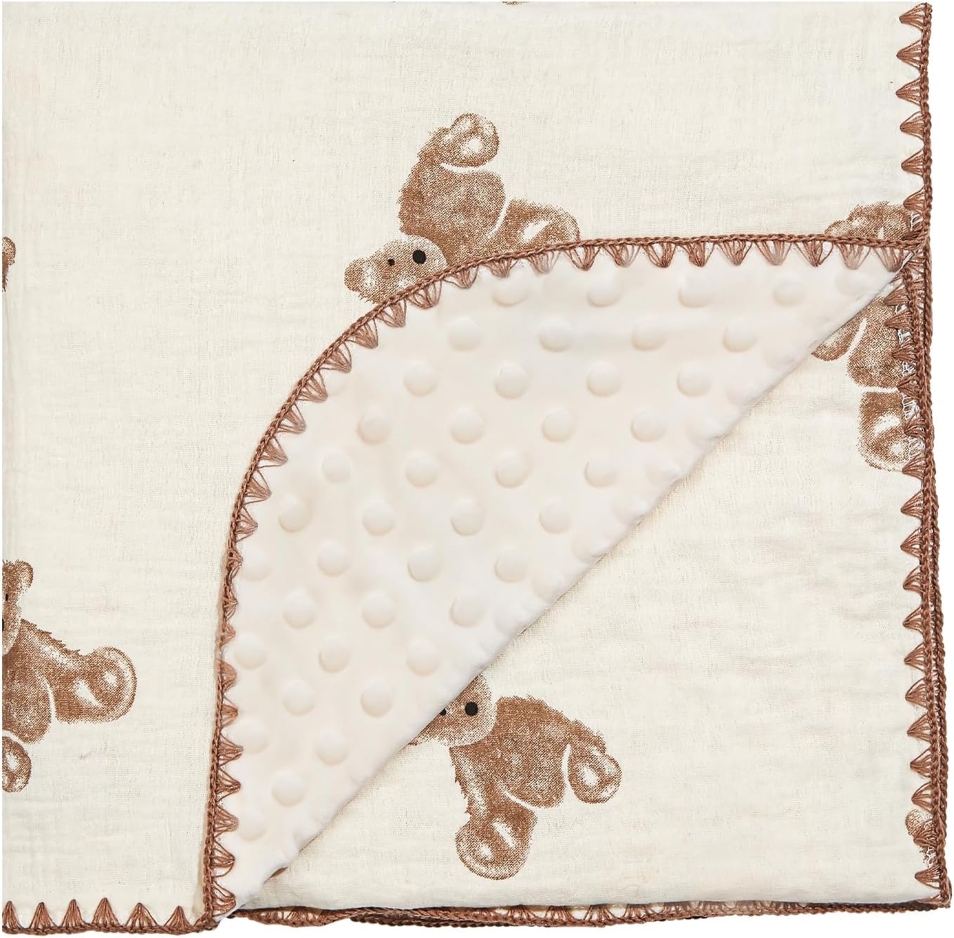 Baby Blanket Double Layer Cotton 40 x 40 Soft Receiving Blanket with Pattern Machine Washable Brown Bear
