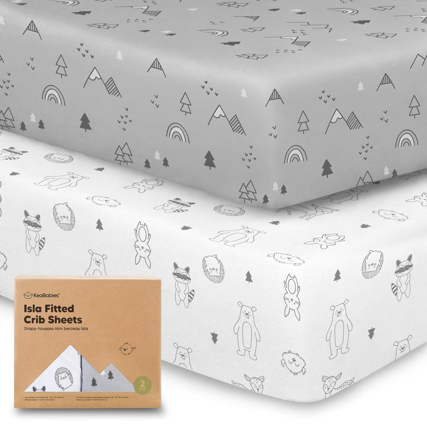 KeaBabies 2-Pack Baby Crib Sheets for Boys, Girls - 52x28 Viscose Derived from Bamboo Toddler Bed Sheets Neutral, Fitted Crib Mattress Cover for Standard Baby Bedding, Soft & Cozy (Woodland)