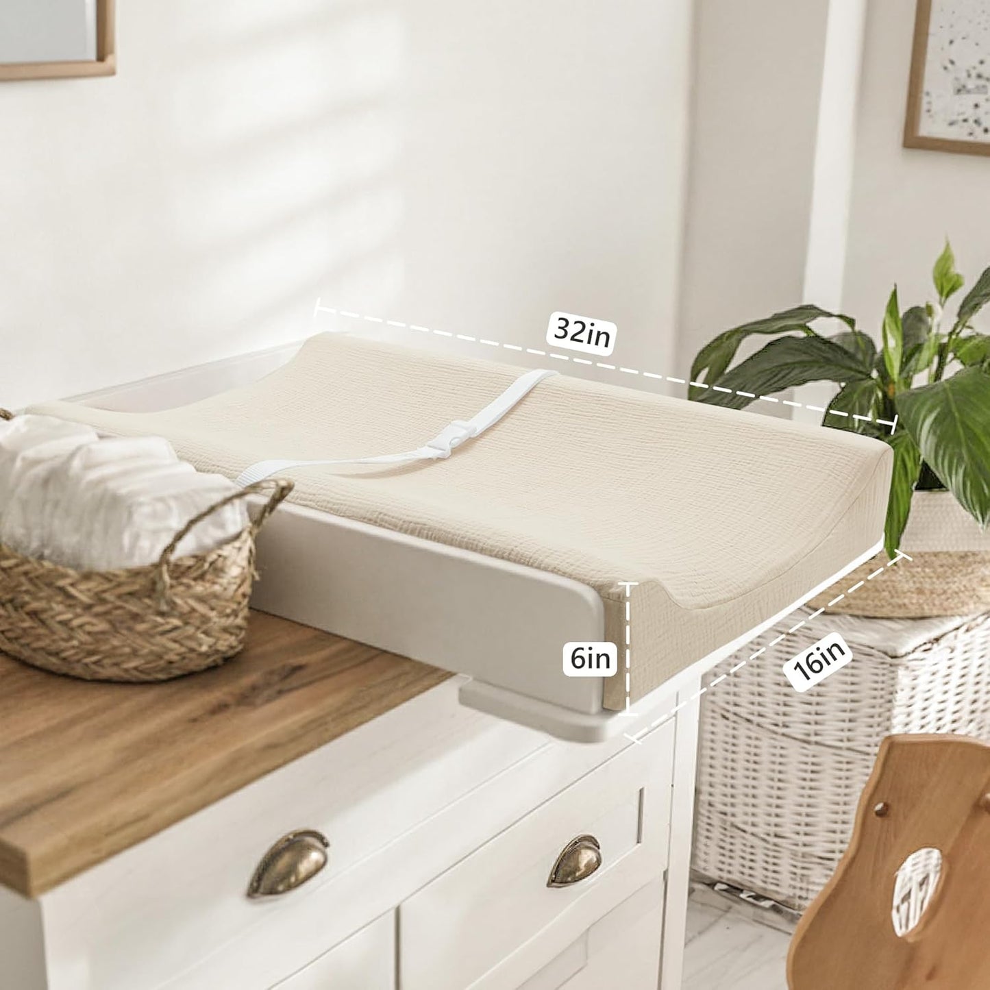 Bearmoss Changing Pad Cover, 2 Pack Muslin [100% Cotton] Diaper Changing Table Covers, 32'' x 16'' Soft Breathable Changing Pad Sheets for Unisex Baby Girls and Boys with Strap Holes (Peanut)