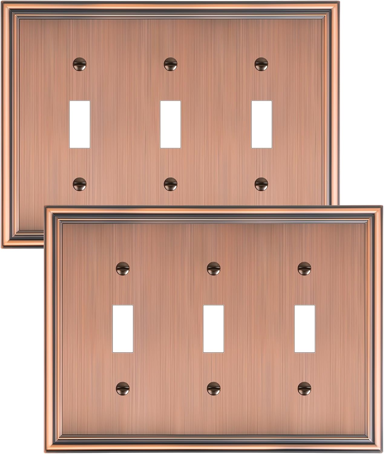 2-Pack Triple Toggle Light Switch Cover Plate, Durable Solid Zinc Alloy Decorative Switch Plate Covers, Antique Copper 3 Gang Wall Plate, Corrosion Resistant