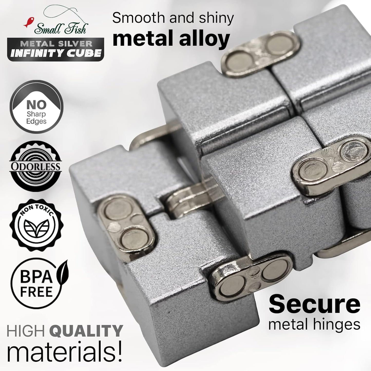 Metal Infinity Cube Toy for Kids, Teens, and Adults, Best Desk Gadget and Sensory Tool for Fidgeting, Anxiety, and Stress Relief, Cool Office Decor and Gift for Men in Metal Aluminum Fidget Toy