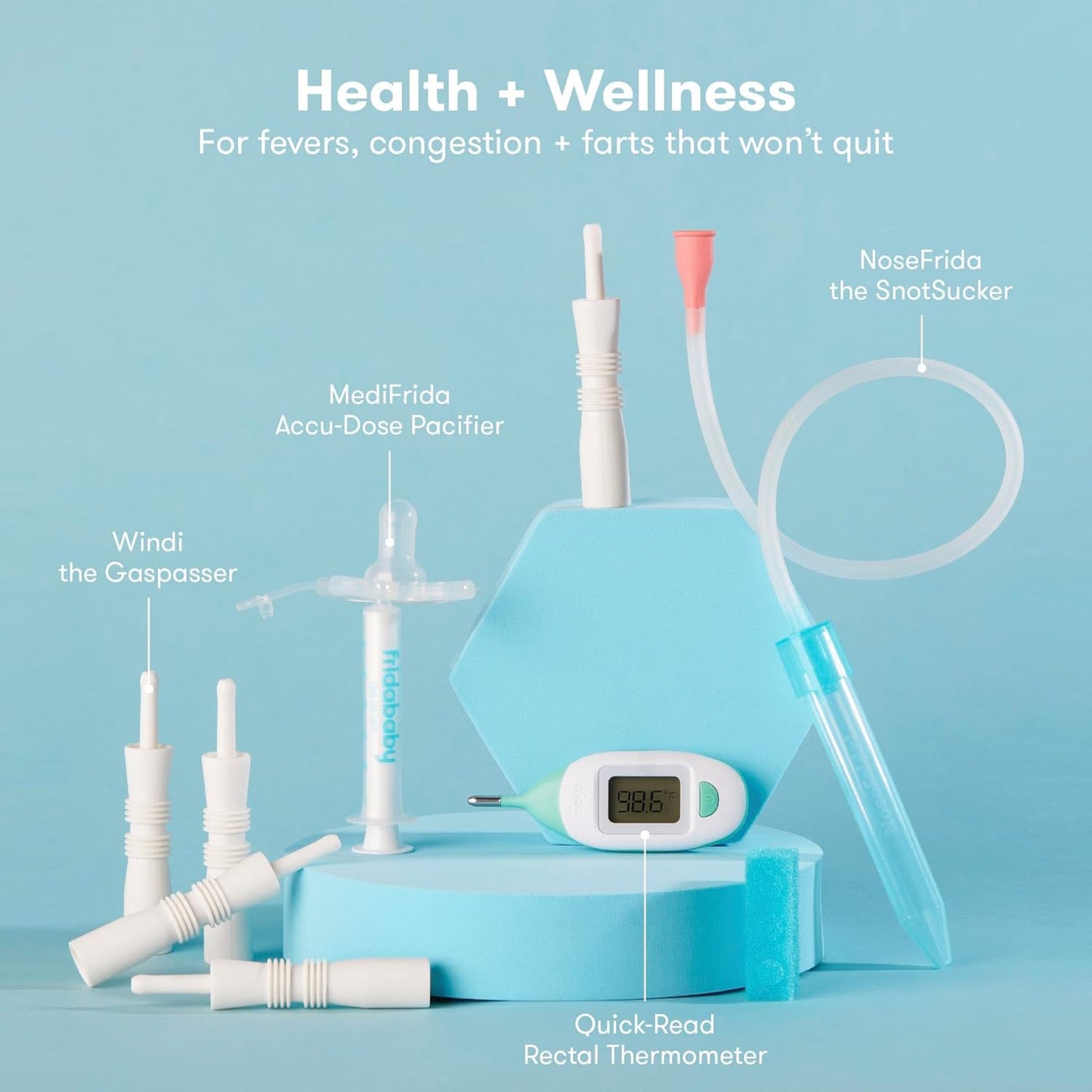 Frida Baby Ultimate Baby Kit, 10 piece New Born Essentials Gift Set Includes Wellness Sick Day, Gas Relief, Grooming Tools & Teething Toys