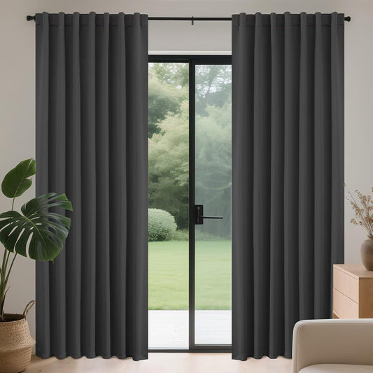 Joydeco 90 Inch Blackout Curtains for Bedroom, Thermal Insulated Black Out Curtains 2 Panels Set, Room Darkening Drapes for Living Room Window Rod Pocket Back Tab (W52 x L90 Inch, Dark Grey)