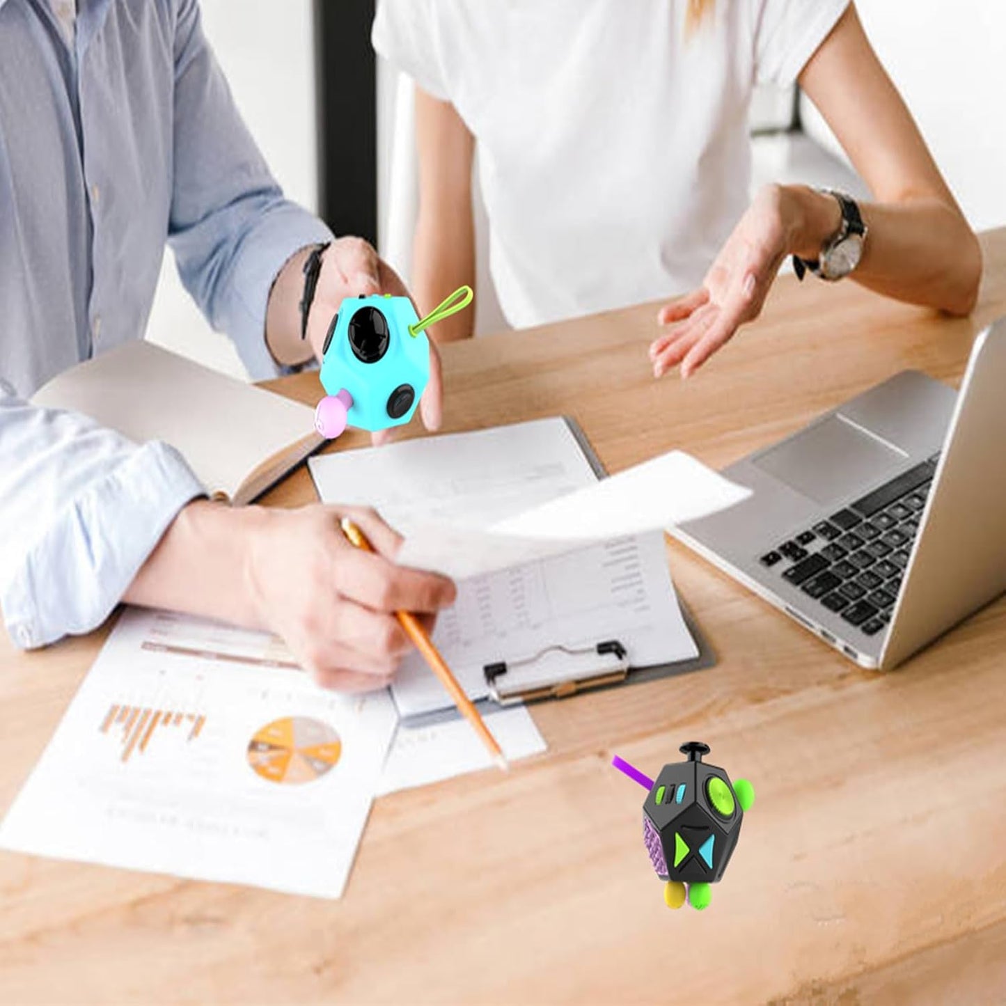 Fidget Toys Cube Relieve Stress Anti Anxious Depression 12-Sided Cube for Children and Adults with ADHD ADD OCD Autism Creative Toy (Black Green Blue-B3)