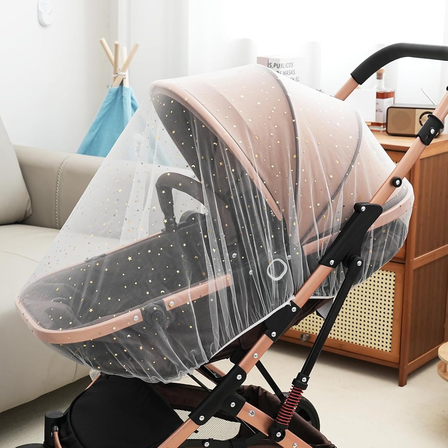 Baby Mosquito Net for Stroller, Perfect Bug Net for Stroller/Bassinets/Cradles/Playards/Pack N Plays and Portable Mini Crib, Durable Baby Insect Netting, White Star