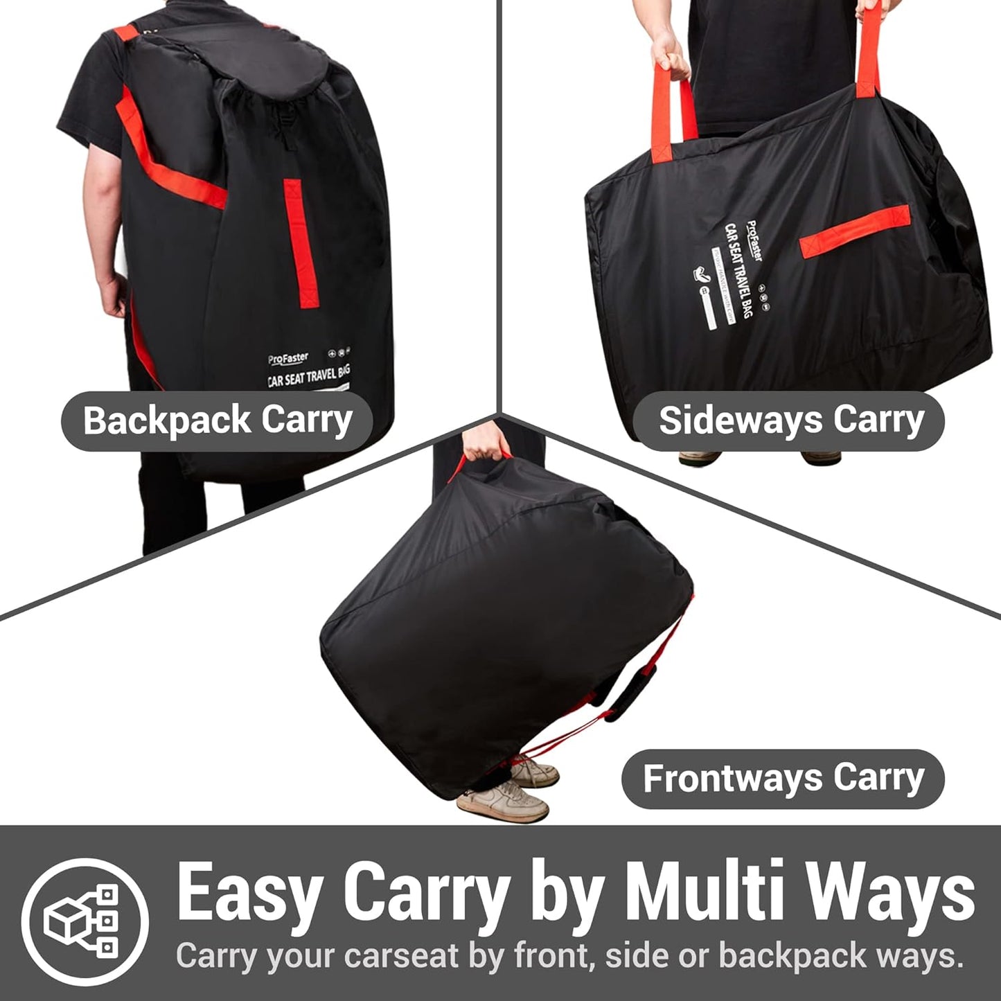 Car Seat Travel Bag Backpack for Air Travel - Karfast Universal Infant Carseat Gate Check Bag Cover for Airplane, Foldable with Pouch, Black