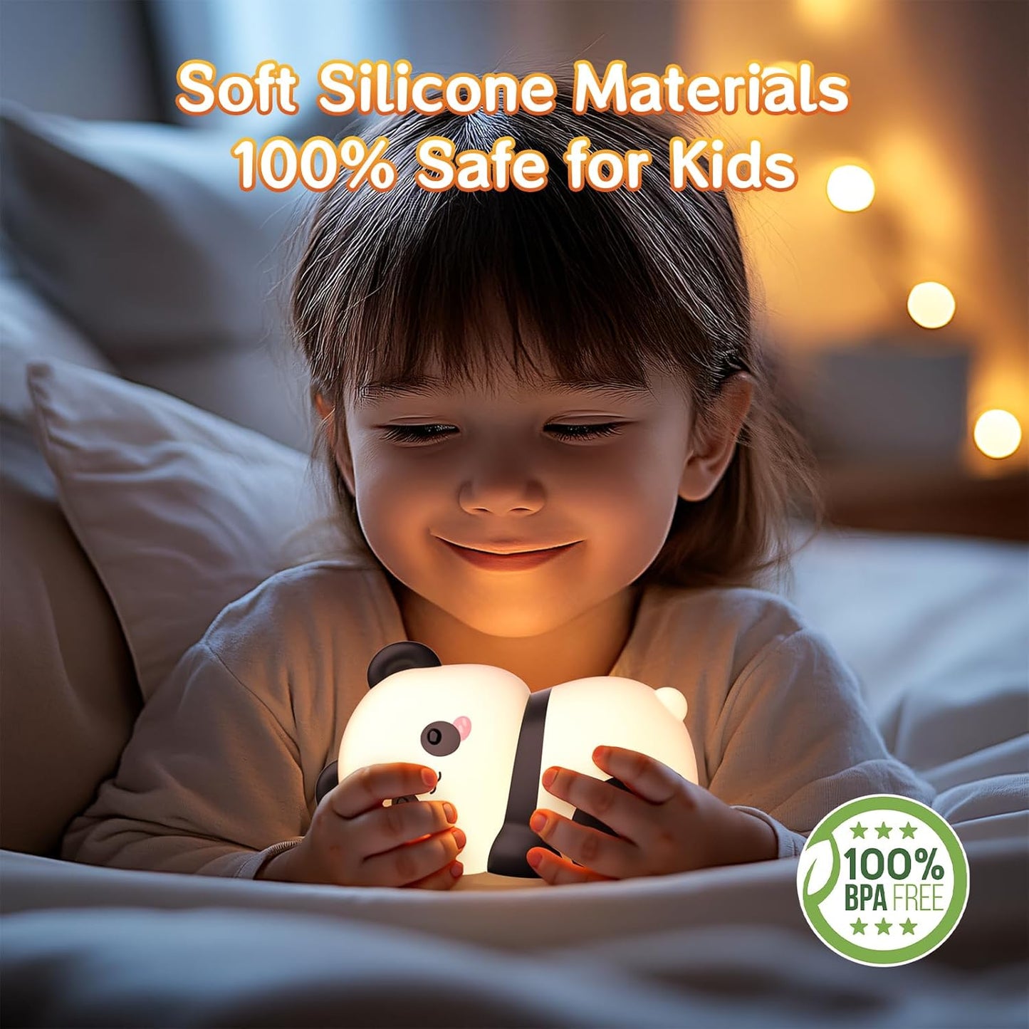 Lying Panda Night Light, Cute Baby Light 3 Level Dimmable, Nursery Nightlight for Snoothing, Sleeping Companion, Auto-Off 30Min Timer, Rechargeable Battry Cordless,