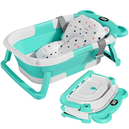 TPN Collapsible Baby Bathtub, Baby Bath Tub with Soft Cushion & Real-Time Thermometer, Baby Bathtub Infant to Toddler Tub (0-36 Months), Portable Newborn Travel Bath tub