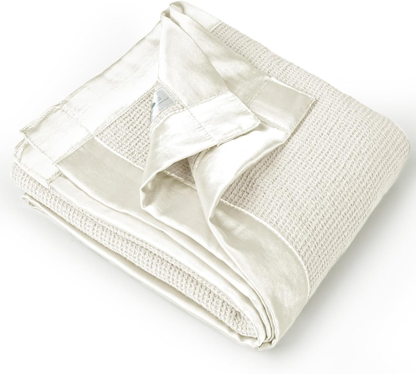 lulumoon Swaddle Baby Blanket: Waffle Blanket with Satin Trim - Breathable Toddler Blankets Perfect for Nursing Cover and Playtime - Cotton Crib Quilt for Daytime Naps 40"x36"(Cream)