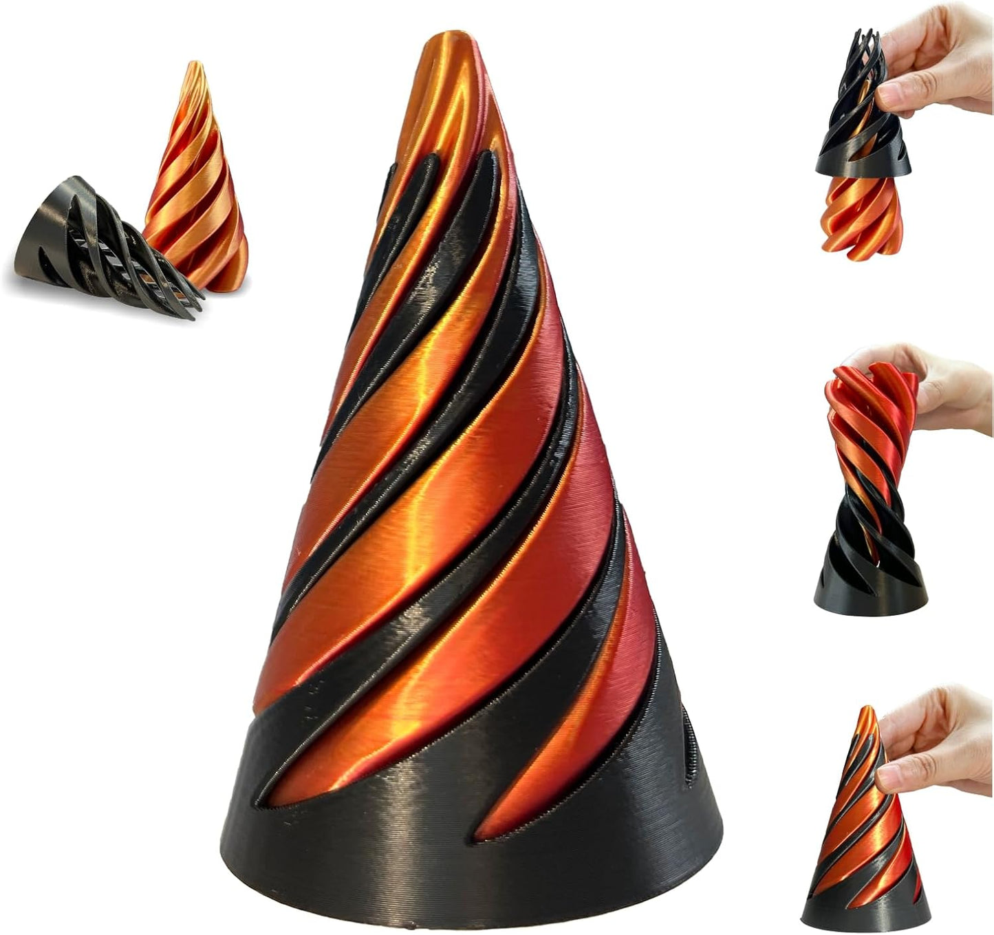 Impossible Cone-3D Printed Spiral Cone Fidget Toy, Helix Nut Spiral Cone Fidget Toy, 4inch Impossible Pyramid Passthrough Sculpture Pass Through Pyramid for Home Office Desk Stress Relief