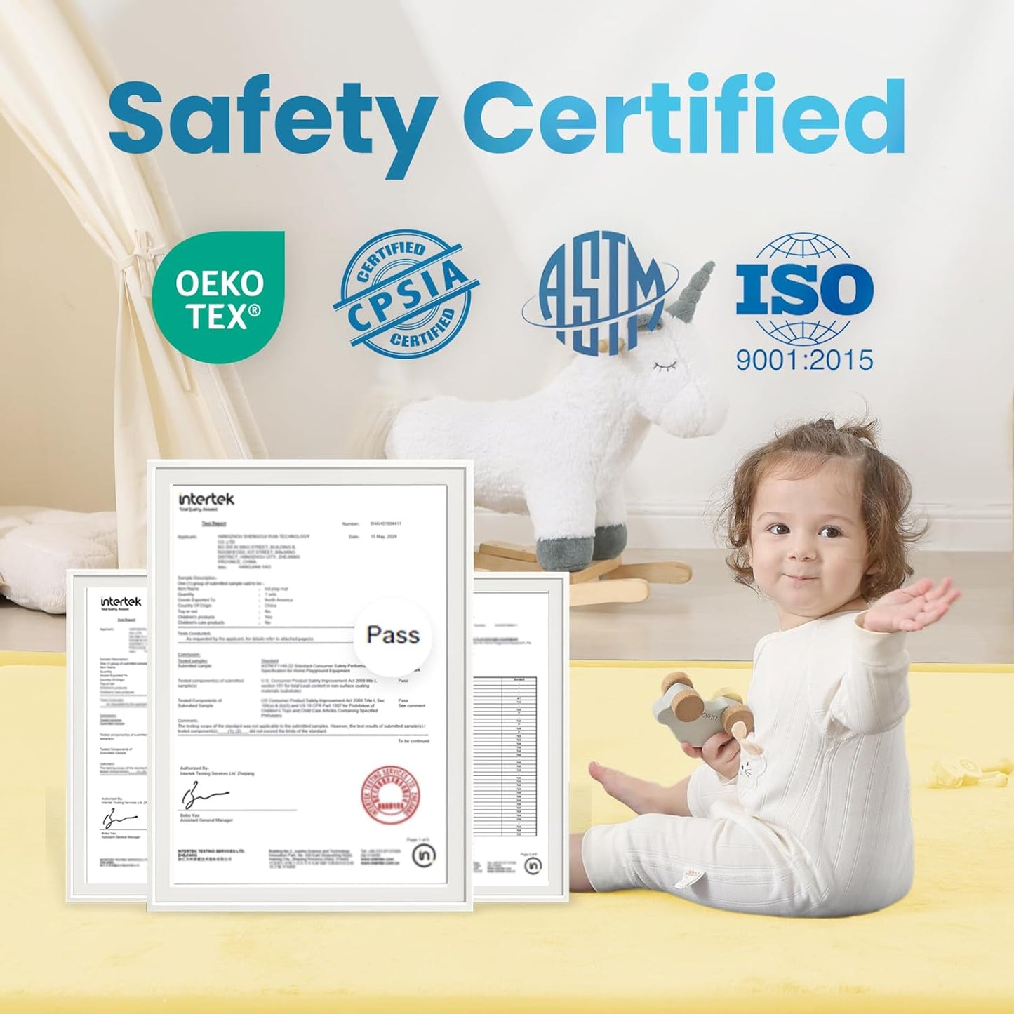 1.3" Thick Baby Play Mat,Ultra Soft Elasti-Foam 50×50 Playpen Mat for Tummy Time,Water-Repellent Coral Fleece Nursery Rug for Infants,Toddlers,Kids,Non-Slip Safe for Crawling(Vanilla)