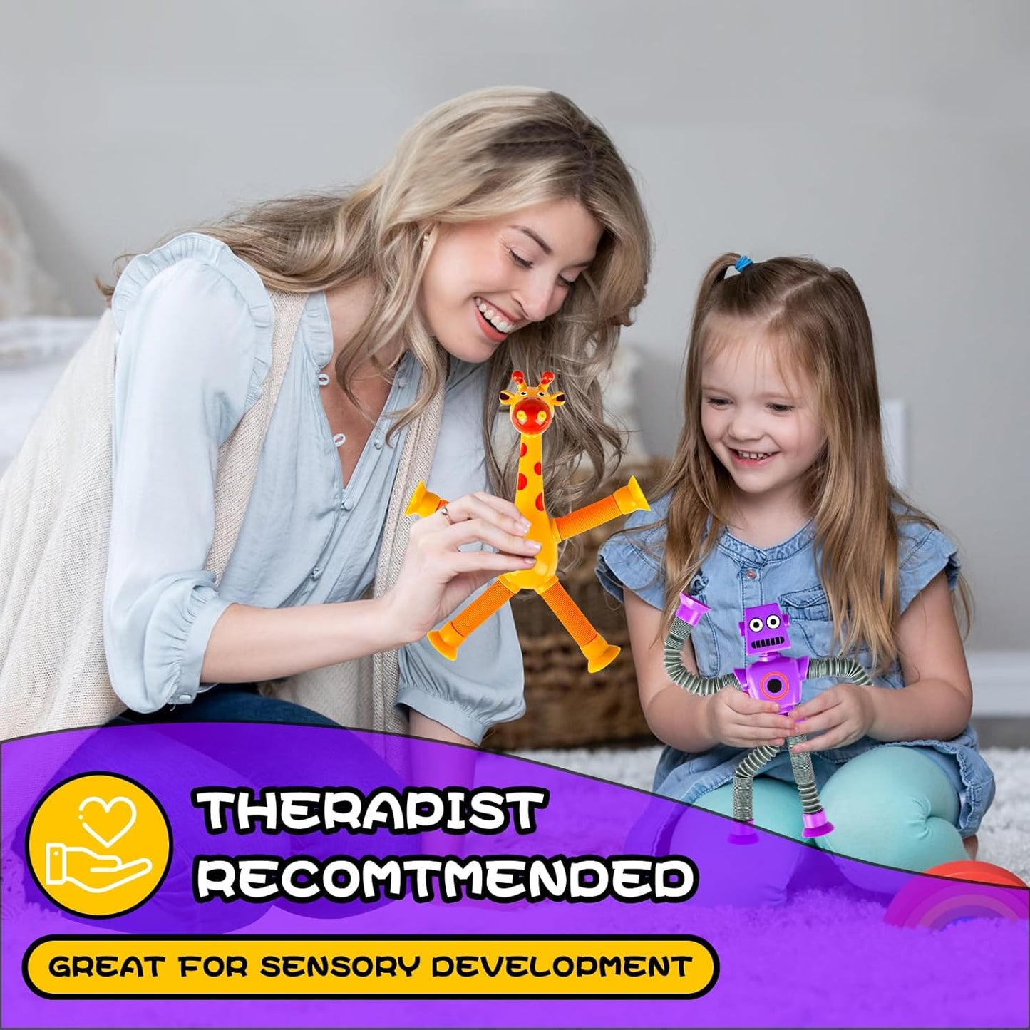 Autism Sensory Toys for Kid Boys Year Old Ages 4 5 6 7 8 9 10(8PCS), Suction Robot Toy Pop Tube Fidget Toys Autistic Travel Toys Valentine's Day Gift Easter Basket Stocking Stuffer for Kids