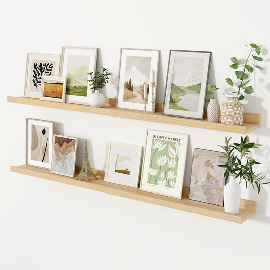 Picture Ledge Shelf, Floating Shelves Set of 2, 55 Inches Long Large Nursery Book Shelves for Toys Storage, Kids Bookshelf Wall Mounted for Living Room Bedroom Decor Books Photo Frames, Natural