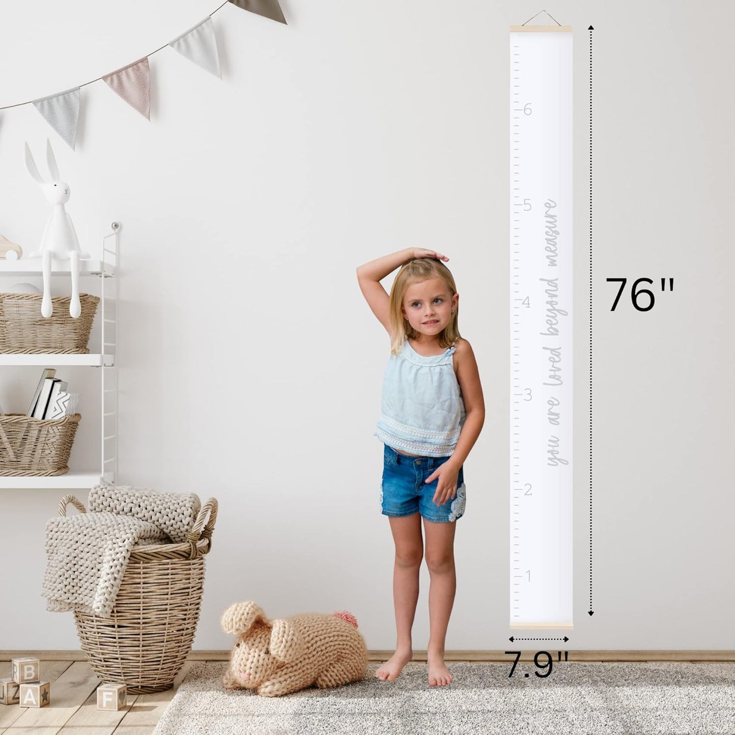 Morxy Canvas Growth Chart for Kids - Unisex Kids Room Wall Decor - Measuring Height Chart- Wall Tape with Height Chart for Kids (Canvas Loved Beyond Measure, White)