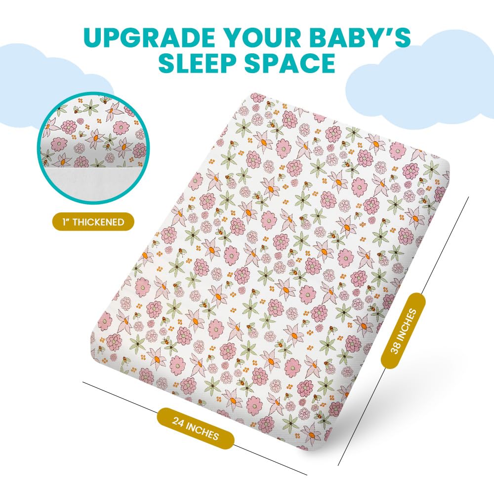 Breathable Crib Mattress, Washable High Rebound Foam for Baby Cribs, Fits Standard Toddler Beds, Mini Size (38" L x 24" W x 1" H), Flower Design