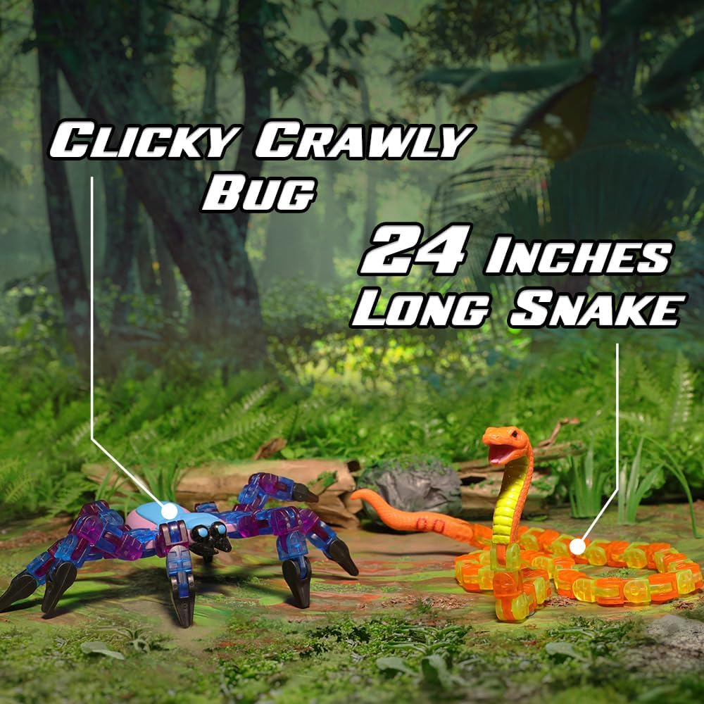 Zing Klixx Creaturez Combo Pack - Create Stop Motion Animation, Wildlife Snap and Click Fidget Toys for Stress Relief, Great for Kids Ages 4 and Up (Spider + Python)