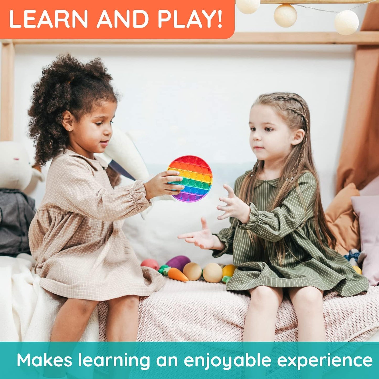 Alphabet Pop It Rainbow Fidget Toy with Letters - 1st Grade Classroom Must Haves- Round Bubble ABC Pop Its - Popits for Kids - Toddlers Poppers Sensory Learning Toy