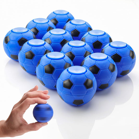 Entervending Fidget Spinners - 2 Inch Stress Balls - 12 Pcs Soccer Party Favors - Blue Mini Fidget Spinners - Classroom prizes - Fidget Spinners for Kids - Easter Basket Stuffers
