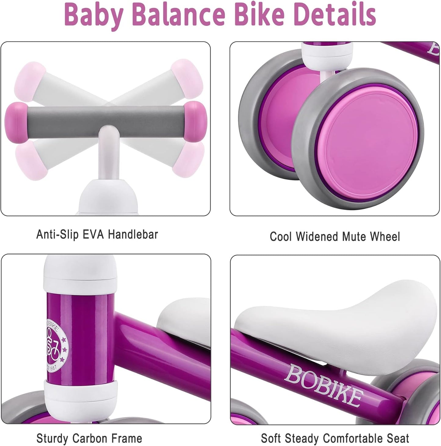 Baby Balance Bike Toys for 12-36 Months Kids Toy Boy and Girls Gifts Toddler Best First Birthday Gift Children Walker No Pedal Infant 4 Wheels Bicycle (Classic, Purple)