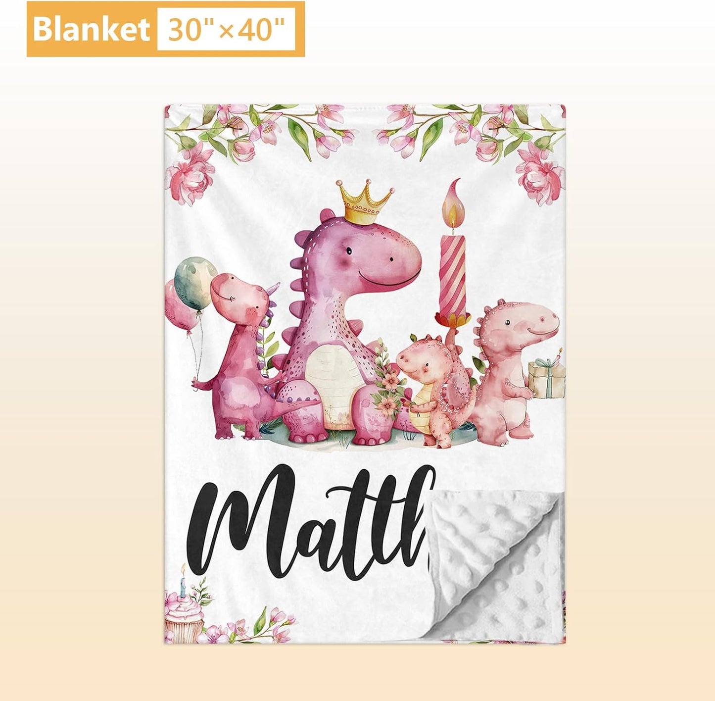 Custom Baby Crib Bedding Set - 5 Pcs Personalized Name Pink Dinosaurs Crib Set for Infants Toddlers Girls - Soft Double Layer Nursery Bedding Set - Customized Present for Birthday Baby Shower