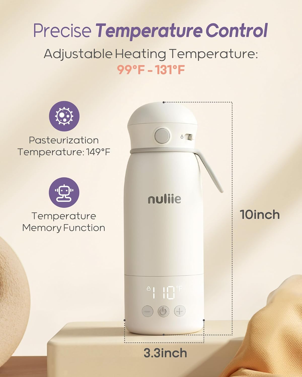 Nuliie Portable Bottle Warmer for Travel, Double Leak‑Proof, Heating Milk & Water Faster, Cordless Milk Warmer with Fast Charging, Anti-Dry & Anti-Burn Protection for All Day Needs, 17oz