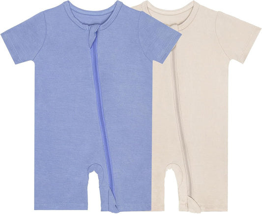 GUISBY Rayon made from bamboo Baby Pajamas Short Sleeve Footless Rompers 2 Way Zipper Sleeper for Baby