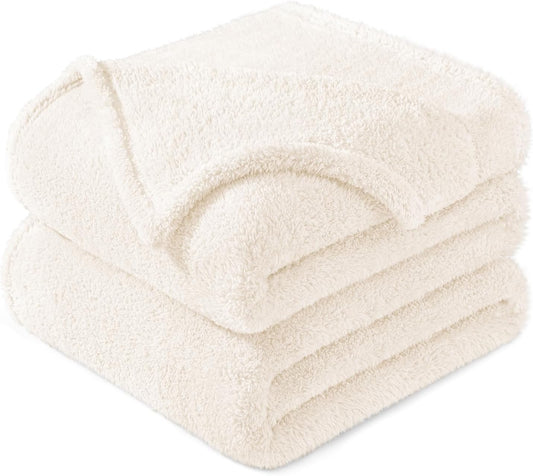 Exclusivo Mezcla King Size Flannel Fleece Blanket, Super Soft Velvet Plush Bed Blanket, Fuzzy Cozy and Warm for All Seasons, 90x104 Inches, Ivory