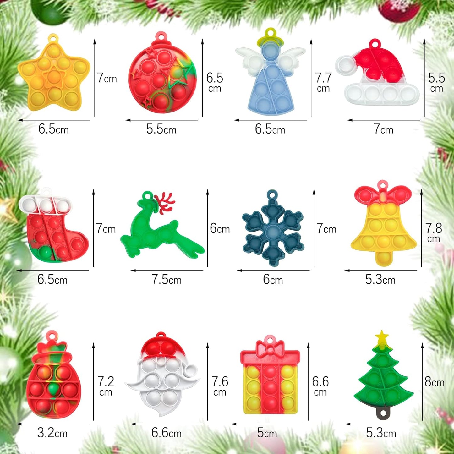 12Pcs Christmas Mini Pop Keychain Fidget Toys, Easter Day Gifts for Kids Mini Pop Bubble Christmas Fidget Toy,Party Favors Silicone Fidget Keychain Relieve Anxiety Stress Fidget Toy