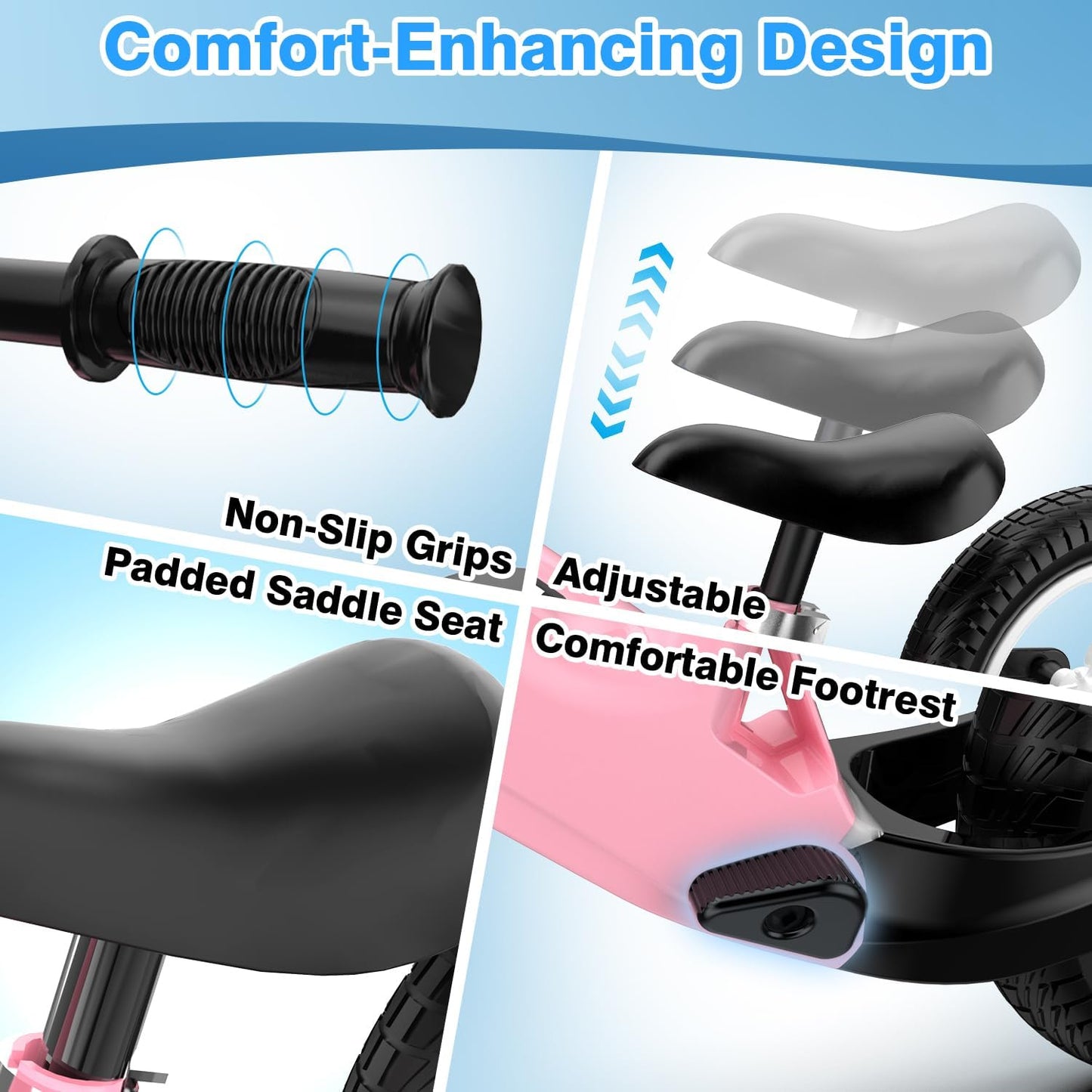 Ridego 12 or 14 Inch Balance Bike for Kids 2-6 Year Old,Lightweight Kids Bike with Adjustable Seat, Push Bicycle with Air Rubber Tires，Ride-on Toys Birthday Gift