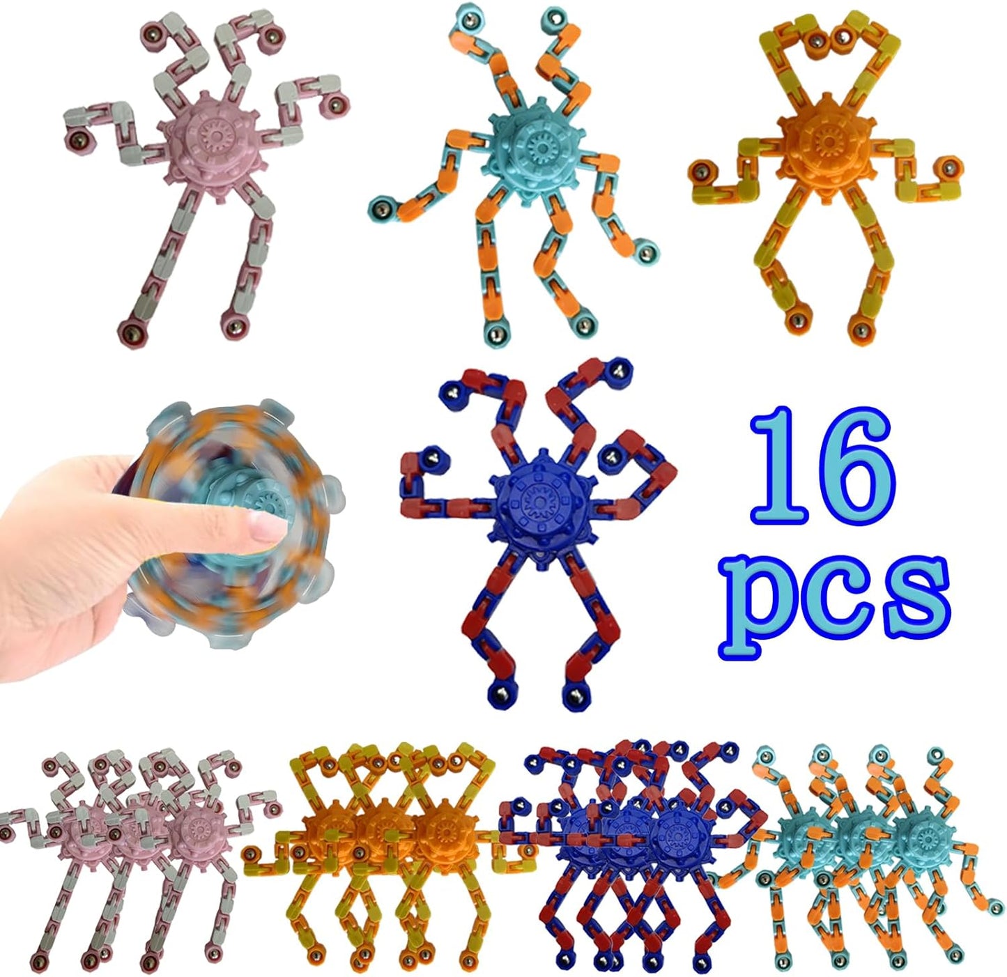 16 Pcs Fidget Spinner Toys Party Favors Goodie Bag Stuffers Gifts,Transformable Robot Fingertip Stress Relief Gyro Sensory Toys for Kids Adults ADHD Autisms,Treasure Box Toys Carnival Prizes Supplies