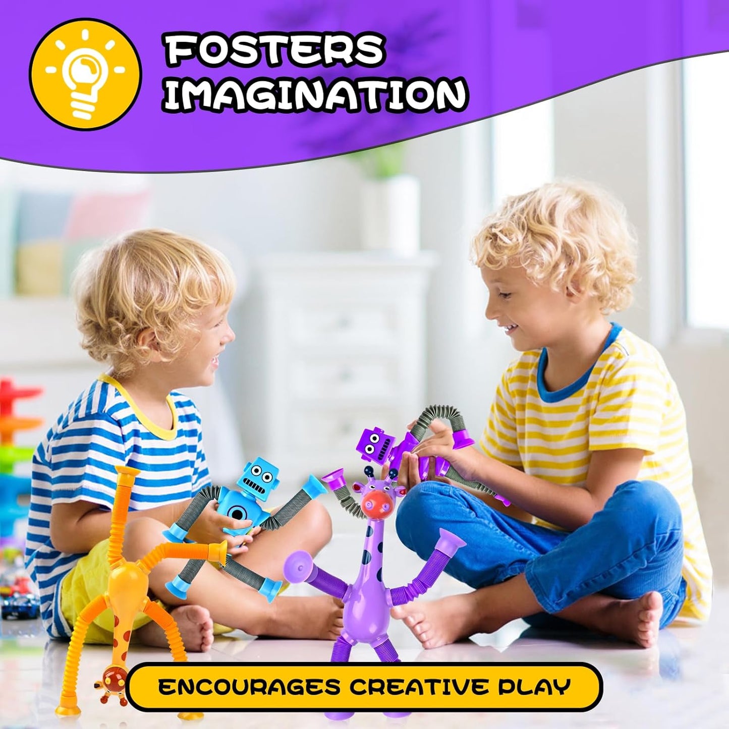 Autism Sensory Toys for Kid Boys Year Old Ages 4 5 6 7 8 9 10(8PCS), Suction Robot Toy Pop Tube Fidget Toys Autistic Travel Toys Valentine's Day Gift Easter Basket Stocking Stuffer for Kids