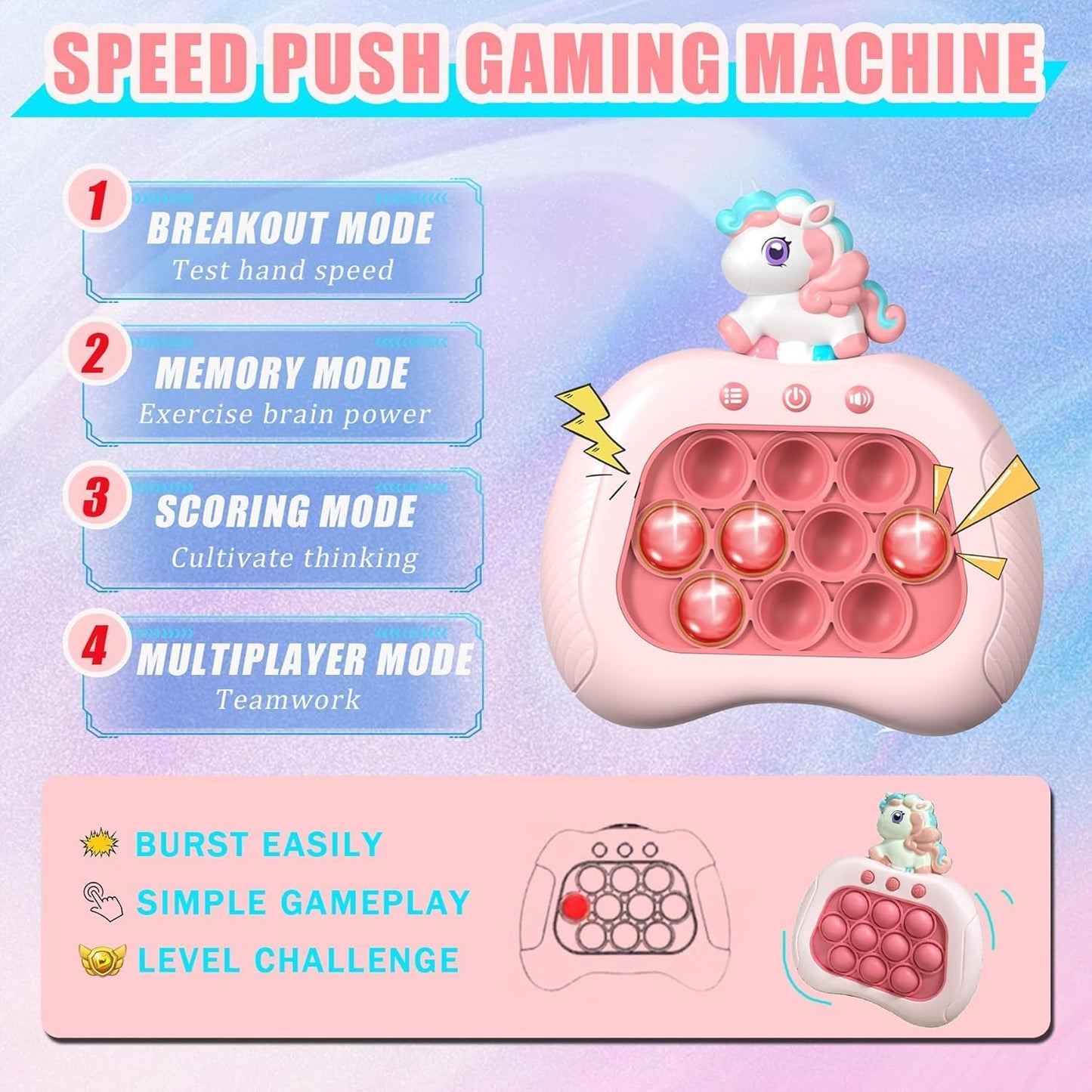 Quick Push Pop Game,Unicorn Bubble Pop Game for Girls Age 4-6,Pop Bubble Up Toys for Girls and Boys,Handheld Puzzle Game Sensory Toys Birthday Gifts (Pink Unicorn)