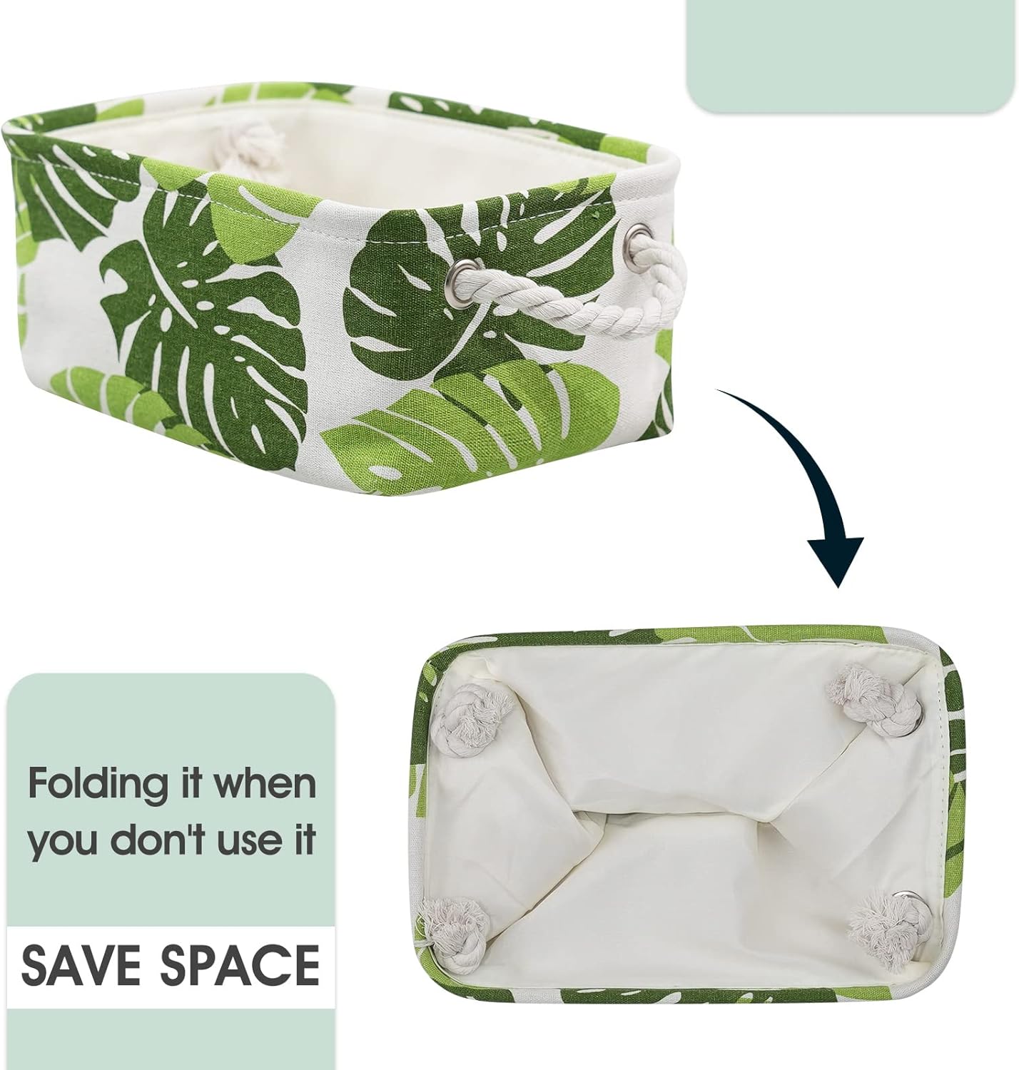 Storage Cubes, Storage Bins Baskets for Organizing 6 Pack for Organizing Toys, Clothes, Closet Baskets with Rope Handles for Nursery Home(White and Green,12"L×8"W×5"H)