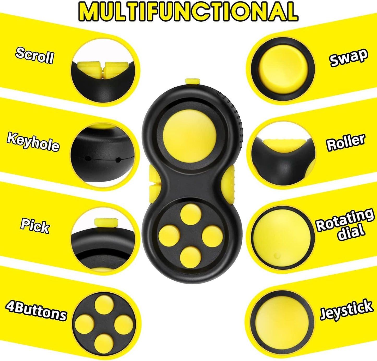 WTYCD Original Fidget Toy Game, Rubberized classical Controller Fidget Concentration Toy with 8-Fidget Functions and Lanyard - Excellent for Relieving Stress and Anxiety