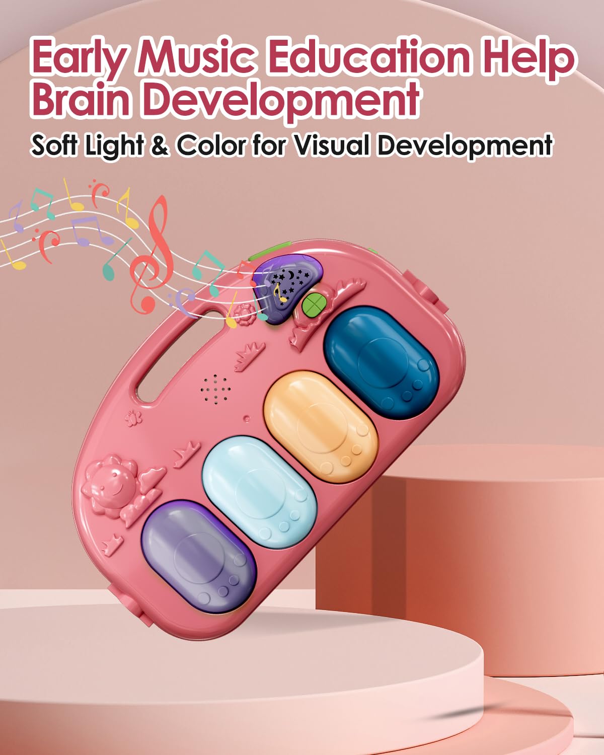 dearlomum Baby Play Mat Baby Gym,Funny Play Piano Tummy Time Baby Activity Mat with 5 Infant Sensory Baby Toys, Music and Lights Boy & Girl Gifts for Newborn Baby 0 to 3 6 9 12 Months (Pink)