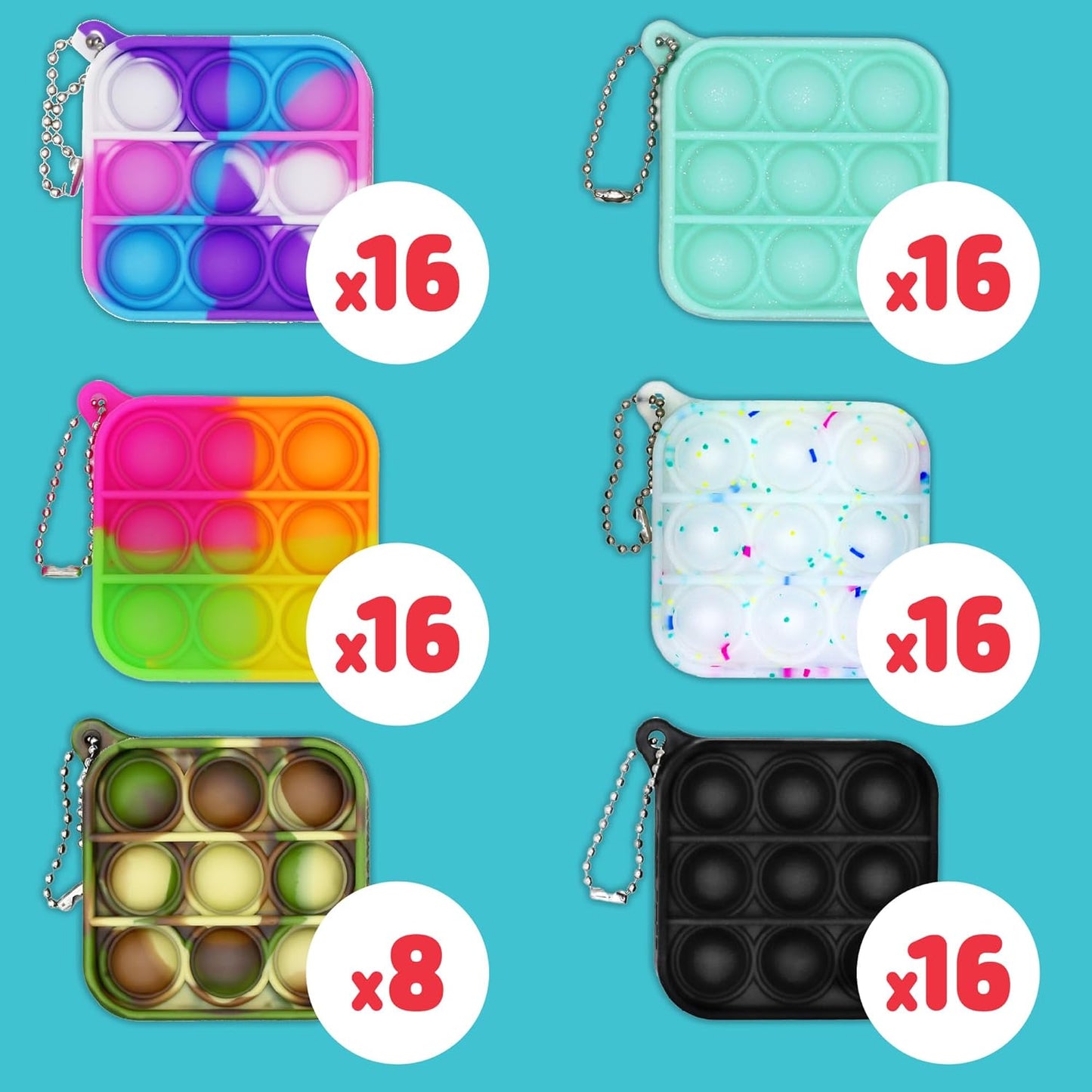 Chuckle & Roar - Pop It! - Mini Squares Party Mega Pack - 88 Never Ending Bubble Popping Toys - Great for Parties or Gifts - Preschool Fidget Toy - Ages 3 and Up